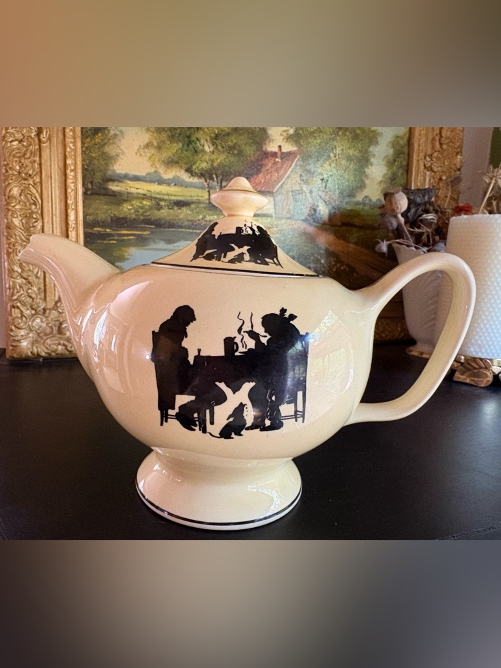 VTG Pale Yellow Crooksville China Co. “Silhouette” Pattern Teapot w/ Lid